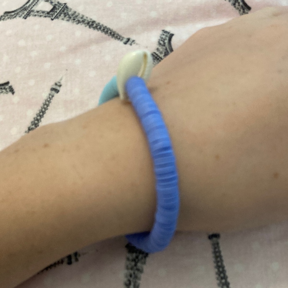 Blue and Purple Beaded Bracelet Sea Shell
